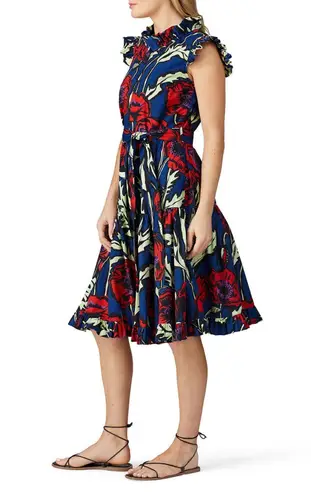 La DoubleJ Short and Sassy Floral Print Tiered Ruffle Cocktail Dress Size XL Blue