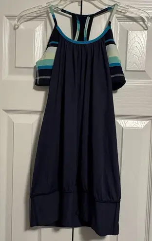 Lululemon No Limits Tank Inkwell Black Tank w/ Surge Blue Green Stripe Bra Sz 6