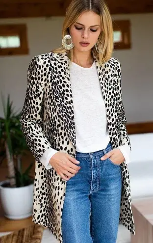 Emerson Fry Wingtip Leopard Linen Jacket Long Coat Black Size 2