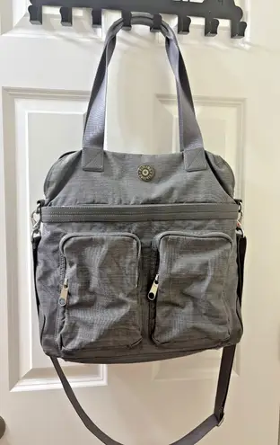 Kipling Rare GRAY Nylon BIG Pocket FRONT Large Weekend Travel Tote Bag