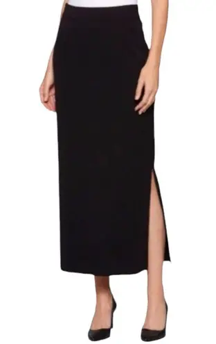 Misook Exclusively Solid Black Stretch Acrylic Knit Side Slit Midi Skirt Small P
