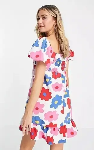 Glamorous babydoll Plus size Dress Curve mini puff sleeve rainbow 60s floral