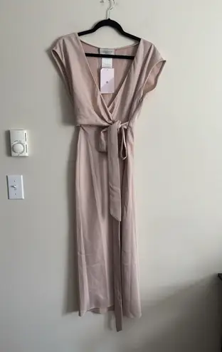 BHLDN Dress size 2 Satin Midi Wrap Louisa Charmeuse Dusty Rose Pink