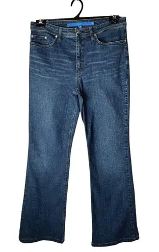 Escada Sport Jeans Women Medium Blue Denim Flare Leg Kate Leather Logo Preppy