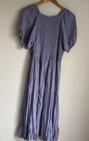 Baltic Born NEW Newcastle Blue Embroidered Puff Sleeve Smocked Midi Dress Large