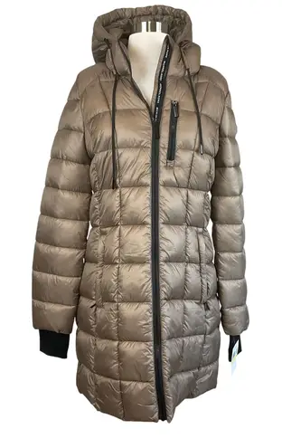Michael Kors Quilted Puffer Coat Size Medium Brown Mid Length Packable Jacket