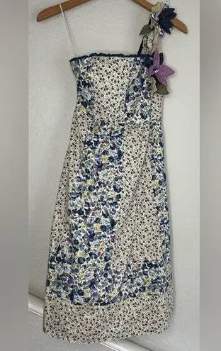 Humming Floral Vine Strap Dress Fairy Cottage Milkmaid Feminine Fae Earthy Blue Size M
