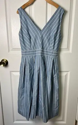 Gal Meets Glam  Blue Stripe Sleeveless Back Bow V Veck Flare Samantha Dress 8