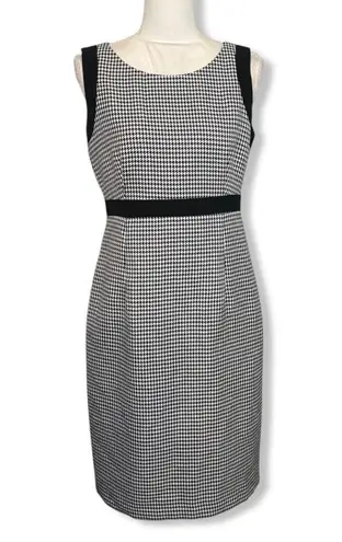 Kasper Black White Houndstooth Midi Sheath Dress Workwear Size 6 Sleeveless University of Alabama Roll Crimson Tide