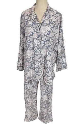 Pax Philomena Laura Floral Gray Block Print Long Sleeve Pajamas Set Size L