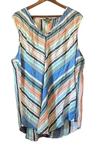 Natural Reflections Natural Life Striped Sleeveless Top Blue Orange V Neck Casual