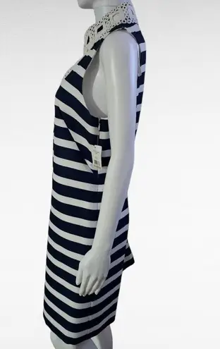 Jessica Howard Navy & White Stripe Crochet Trim Sleeveless Shift Dress Size 12