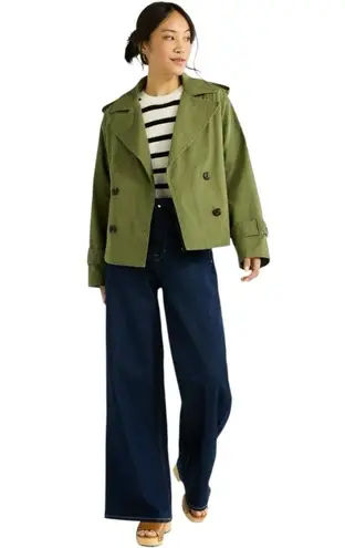 New Free Assembly Women’s Cropped Cotton Swing Boxy Trench Coat Medium Green