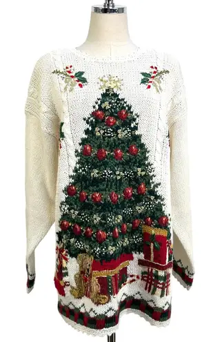 Vintage Christmas Tree Sweater by Tiara White Size M