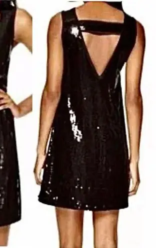 Olsenboye Black sequin short shift dress, medium sleeveless mesh cutout Little Black Dress