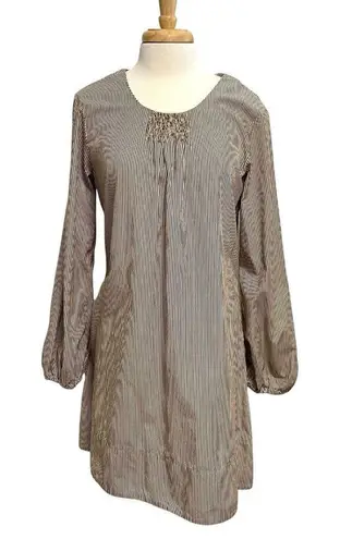 Erica Tanov Stripe Long Sleeve Popover Dress Modern Minimalist size 10/12