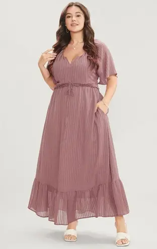 Bloomchic Solid Striped Notched Ties Up Pocket Flutter Maxi Dress Pink 18