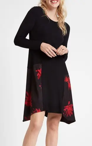 Desigual NWT Black Floral Peaks Swing Long Sleeve Dress Size XS