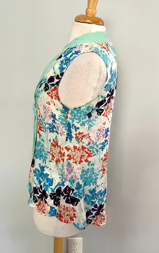 Annie Griffin Colorful Floral Sleeveless Silk Blouse Top