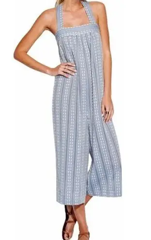 Seafolly Anthropologie Dobby Stripe Jumpsuit Criss Cross Back Chambray Paisley L