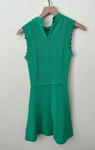 The Kooples NWT Scalloped-trim flared-skirt knitted midi dress green 1