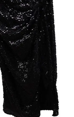 Pretty Little Thing NWT  Black Textured Sequin Cowl Neck Thigh Split Maxi Dress 12