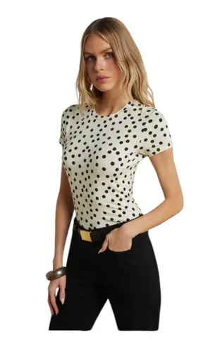 L'Agence Ressi Black Polka Dot Short Sleeve Tee Women's Size Petite Small NWT