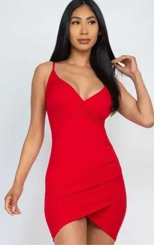 NWT Womens Xiazuo Red Strapless Faux Wrap Adjustable Strap Dress