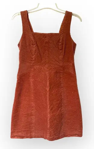 Women’s Retro Square Neck Burnt Orange Corduroy Jumper Dress Size S