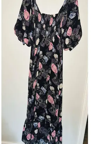 Nicholas Black Purple Floral 100% Silk Square Neckline A