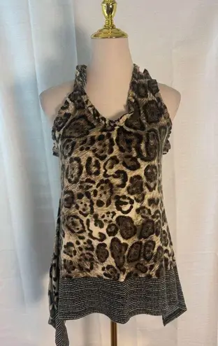 Méchant Leopard Print Halter Tunic Top Medium Boho Animal Print Brown