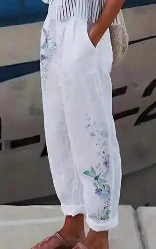 Nora Corbett Ladies’ Floral Pants 3XL White Casual Summer Lightweight Beach Size XXL