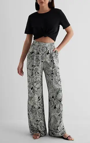 EXPRESS Stylist Super High Waisted Satin Pleated Wide Leg Pant