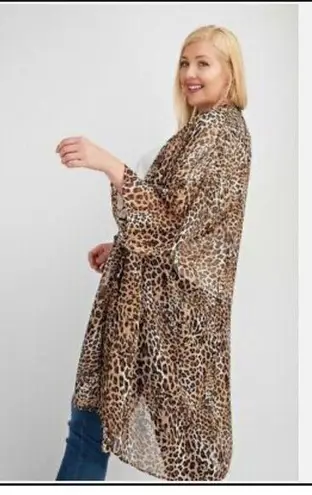 KIMONO LEOPARD PRINT, SHEER. Wrap, cardigan, cover up, over layer Yellow Size 1X