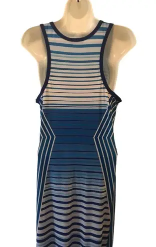 Calvin Klein CK Blue Stripe Racerback Maxi Dress Sz. 10 Scoop Neck Slimming Summer