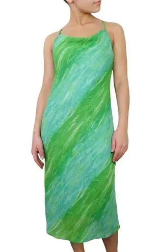 Shoulder Y2k Green & Blue Swirly Dress Babydoll Cami Midi Dress Small Medium
