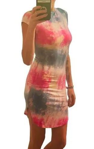 Black Bead Womens Short Sleeve Stretch Bodycon Lined Mini Dress, Tie Dye S