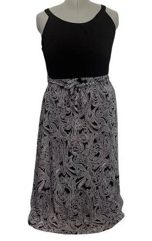 Robbie Bee Maxi Dress Sz XXL Black White Paisley Sleeveless Tie Belt Lined Boho
