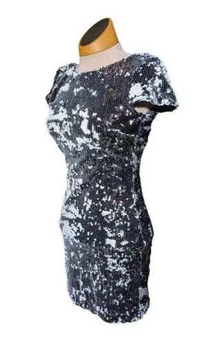 Dress the Population Tabitha Black White Flip Sequin Bodycon Mini Dress Sz S