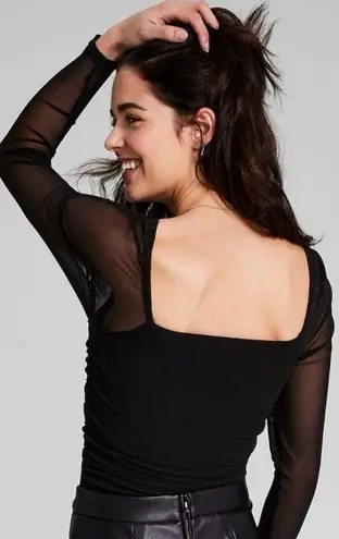 🆕 And Now This Puff Sleeve Ruched Bodysuit Black Size L