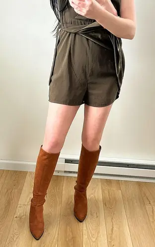 Missguided Army Green V Neck Belted Wrap Skirt Romper sz 6