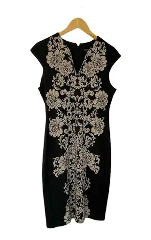 Connected Apparel Knit Floral Knit Dress Size 8 Black Tan