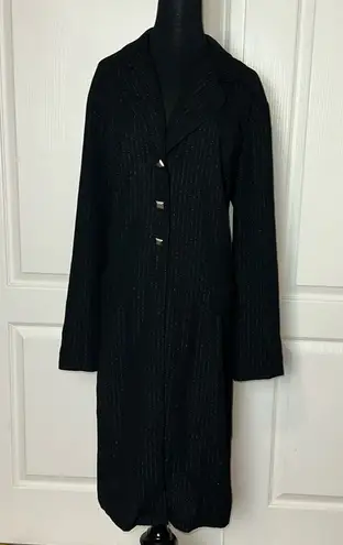 VTG BLACK SILVER STRIPE TRENCH COAT Size L