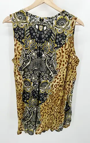 Seven Island Top Women 2X Black Brown Tan Paisley Print Sleeveless Caged Front