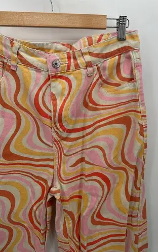 MRKT  Jeans Women LARGE Orange Pink Marble Retro Ziggy Straight Leg High-Rise