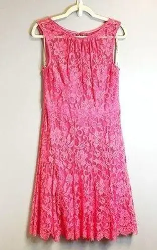 Monique Lhuillier ML Dress Hot Pink Lace Overlay Semi Formal Dress Sz 8 EUC