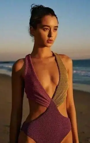 Agua Bendita NEW Vini Malibu One Piece Swimsuit, Cut Out Bathing Suit Size XL