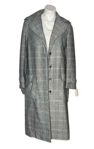 DONALD BROOKS For Main Street Plaid Trench Coat Belted Epaulets Fits Size Small Gray