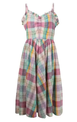 Polo  Ralph Lauren Madras Plaid Ruffle Midi Dress Size US 2 White Pink