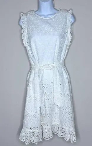 J. McLaughlin NWOT White Eyelet Zita Sleeveless Dress - Size Large